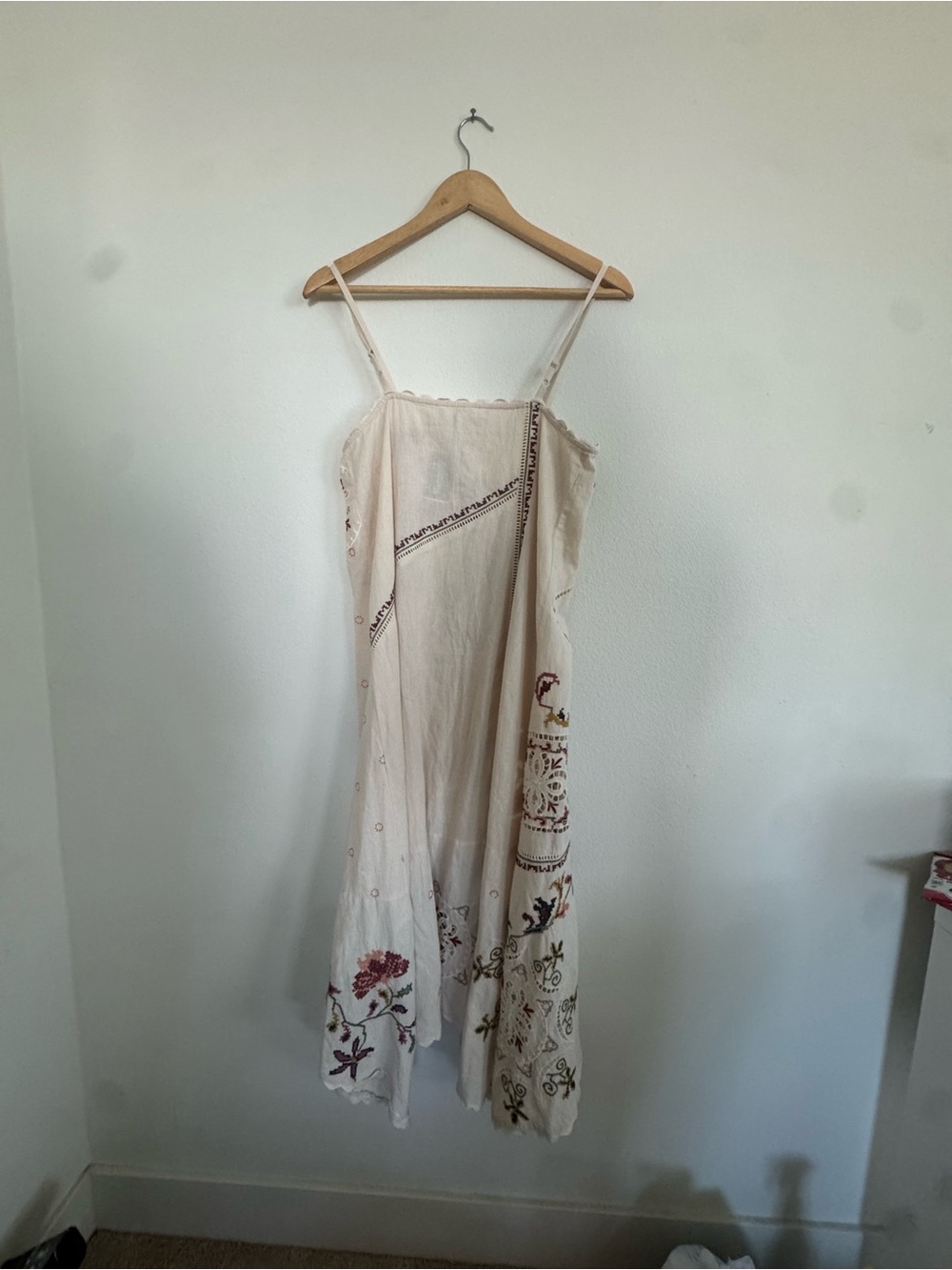 Zara Cream Asymmetrical Embroidered Slip Dress - Picture 9 of 10